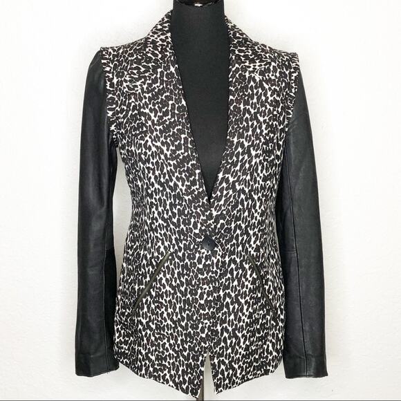 Plenty by Tracy Reese animal print leather sleeve jacket size 4 - Picture 1 of 14